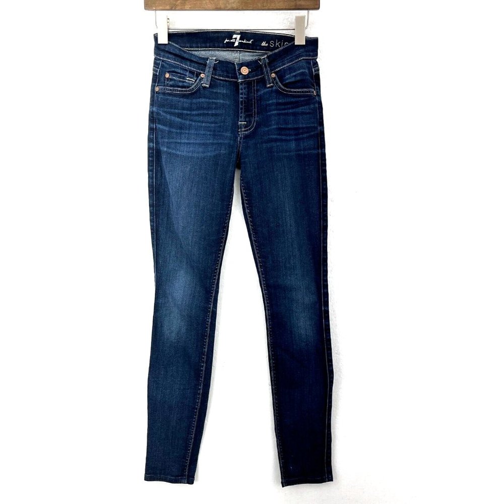 7 For All Man Kind Blue Dark Wash Skinny Jeans Size 24